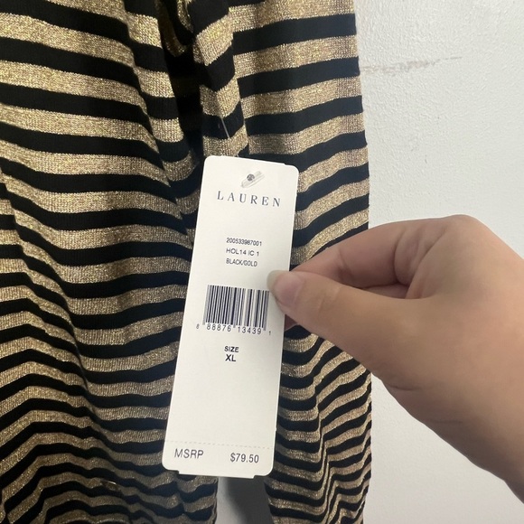 New Lauren Ralph Lauren black and gold shimmer striped turtleneck sweater XL - Picture 2 of 6